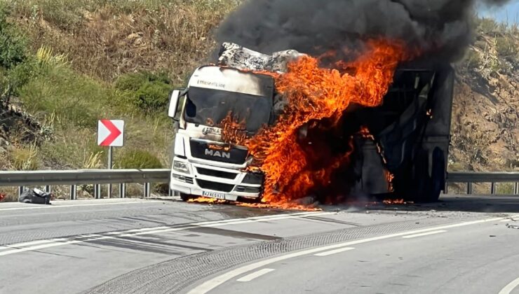 Bursa’da cam yüklü TIR alev alev yandı