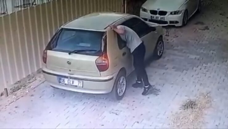Bursa’da gözü dönen hırsız otomobilin camını patlattı