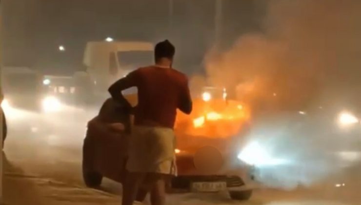 Bursa’da alev alev yanan otomobilden son anda kurtuldu!