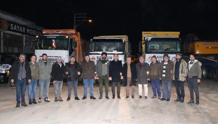 10 gönüllü iş makinesi operatörü araçlarla Elbistan’a gidiyor